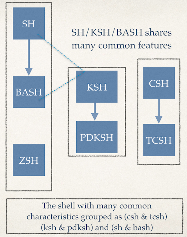 linux shell vs bash vs ksh vs csh